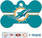 GoTags Personalized Miami Dolphins Dog Tag, Brass Metal Bone Shape Pet ID Tag Engraved with Name and Custom Text, Every NFL Football Team Pet Apparel (Large)