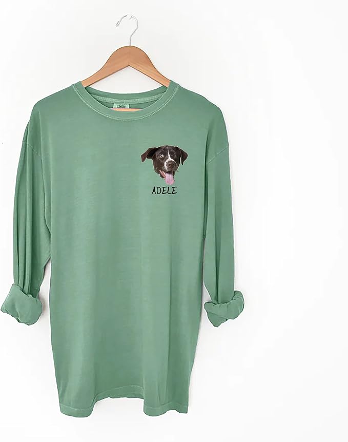 Custom Dog Photo Shirt, Cute Cat Mom Dad Gifts, Pet Lover Long Sleeve Shirts and Sweatshirts, Sentimental Memorial Personalized Gifts for Christmas, Birthday Multiple Colors