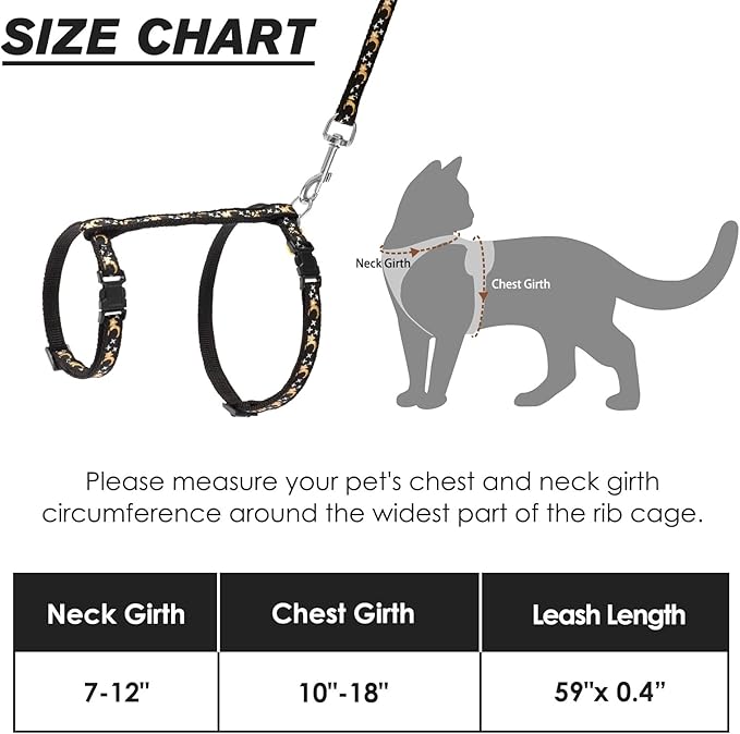 Cat Harness and Leash Set - Escape Proof Adjustable for Outdoor Walking with Safety Buckle for Small Animals Glow in The Dark