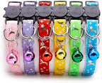 Reflective Cat Collars Breakaway with Bell 2-Pack Girl Boy Pet Kitten Collar with Star Moon Patetrn Adjustable 7.5-12.5 Inch (Red)