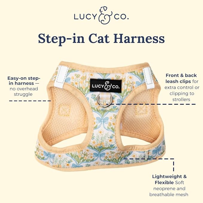 Lucy & Co. Sunshine and Daffodils Step-in Cat Harness and Leash Set Bundle, Reflective, Breathable & Adjustable Harness for Cats, Kittens & Small Dogs, Lightweight & Secure - X-Small