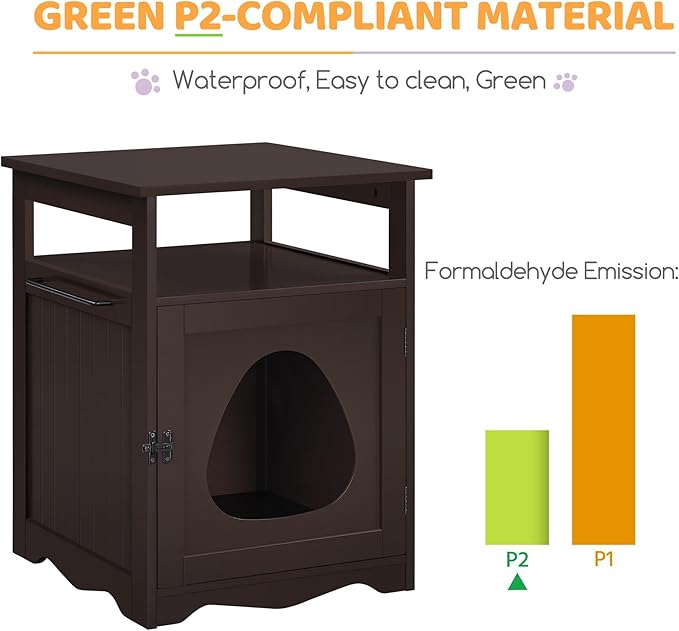Yaheetech Cat Litter Box Enclosure, Hidden Litter Box Furniture with Open Shelf, Indoor Cat Washroom, Storage Cabinet Pet Crate, Side End Table, Wooden Pet House Espresso