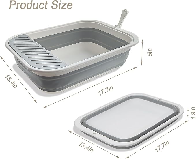 Senior Cat Litter Boxes, Collapsible Open Low Entry Cat Litter Pan with Scoop Travel Kitten Potty Pan Foldable Pet Toilet for Sick Disabled Older Elderly Cats Pink 20.9x15.7x5.7 inch