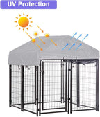 Welded Wire Dog Kennel Heavy Duty Playpen Included a Roof & Water-Resistant Cover 4'x4'x4.3'
