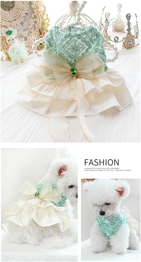 Fashion Sweet Puppy Dog Blingbling Princess Skirt Pet Dog Lace Cake Camisole Tutu Dress D-Green L