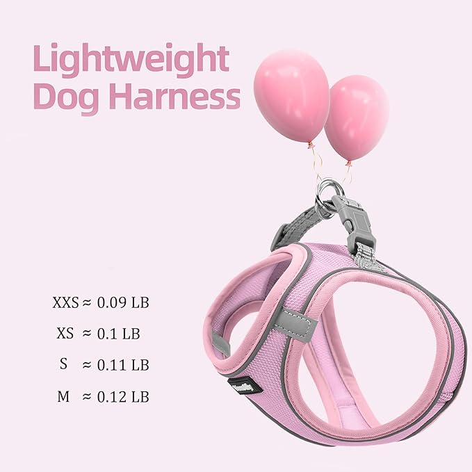 Sparkly Dog Harness Small Sized and Leash Set for Small Dogs Cats,Pink S Puppy Harness, Step in Soft Dog Reflective Vest, Breathable Mesh Pet Harness. (Pink, M)