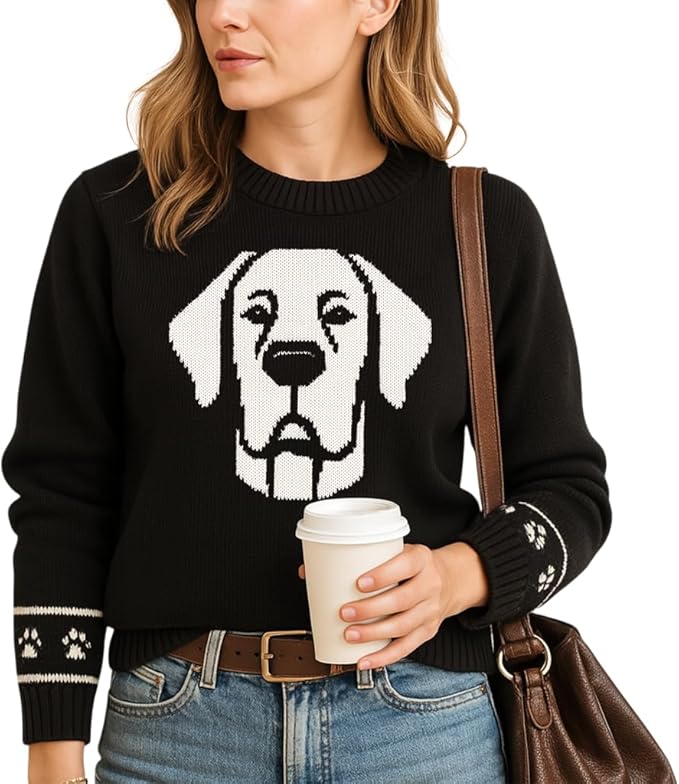 Custom Dog Knit Sweater for Women Personalized Pet Paw Print Pullover Dog Mom Gift Christmas for Pet Lovers