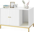 Feandrea Cat Litter Box Enclosure, Hidden Litter Box Furniture with Scratch Pad, Front Entry, Double Cabinet Doors, Modern Style, 31.5" Cat House Washroom Side End Table, White and Gold