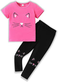 4-8T Toddler Girl Clothes Cat face print Short Sleeve Top+Pants Outfits Girl Spring and summer 2-Piece Set