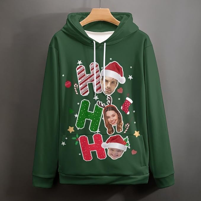 Artsadd Custom Face Unisex athletic Pockets Sweatshirt Loose Hoodie Custom Christmas Long Sleeve Sweatshirt Hooded Pullover