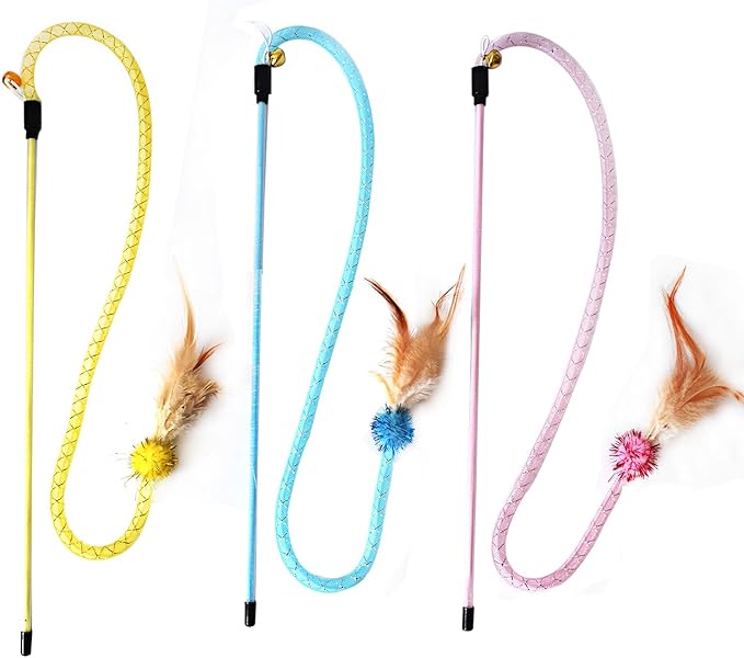IUHKBH Cat Wands, 3 Colors Mesh Tube Teaser Toys Cute Kitten Wand Interactive Kitty Toy Safe Cat Stuff for All Breed Sizes