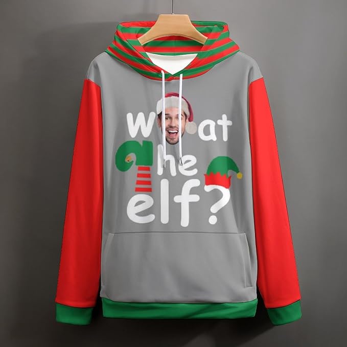 Artsadd Custom Face Unisex athletic Pockets Sweatshirt Loose Hoodie Custom Christmas Long Sleeve Sweatshirt Hooded Pullover