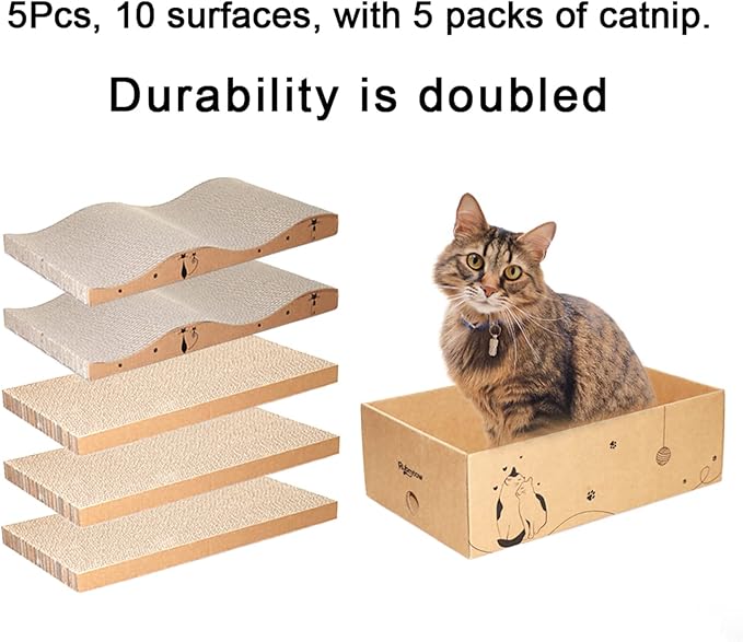 Cat Scratcher Cardboard Scratch Pad Box for Indoor Cats,5pcs Scratching Board Bed Reversible Durable,with Catnip