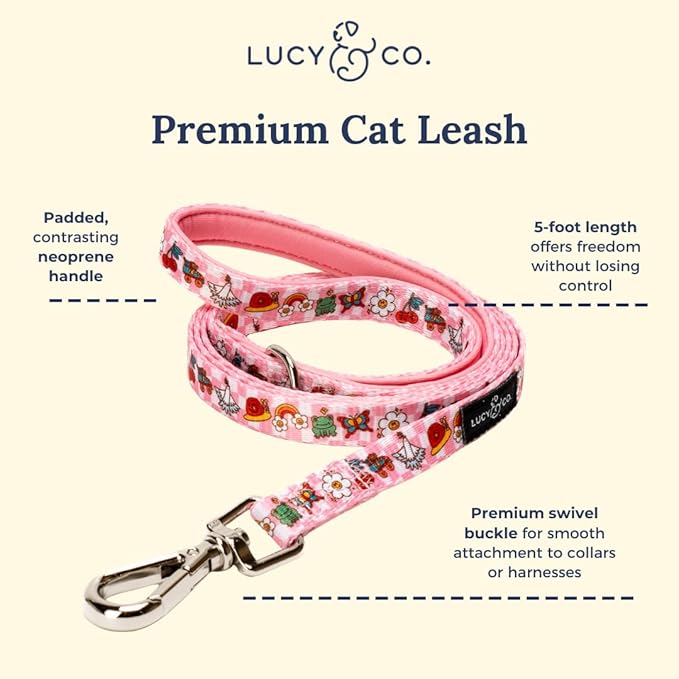Lucy & Co. Cutie Patootie Step-in Cat Harness & Leash Bundle – Reflective, Breathable & Adjustable Harness for Cats, Kittens & Small Dogs, Lightweight & Secure and Dual Leash Clips