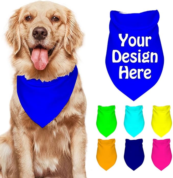 Dog Bandanas Custom Boy and Girl Dogs Scarf Add Your Design Personalized Pet Scarfs with Picture Image Text Customized Head Scarf for Small Medium Large Dogs Cats, Blue