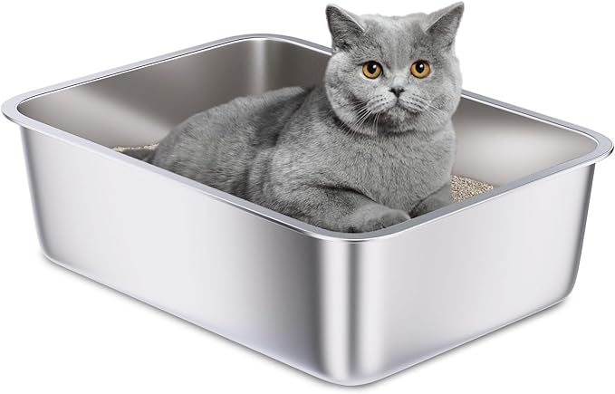 Stainless Steel Litter Box, 18"x14"x6"(Height) Medium Metal Cat Litter Box Easy Clean, Non Stick Litterbox No Smell for Cats or Kitty, Rabbits