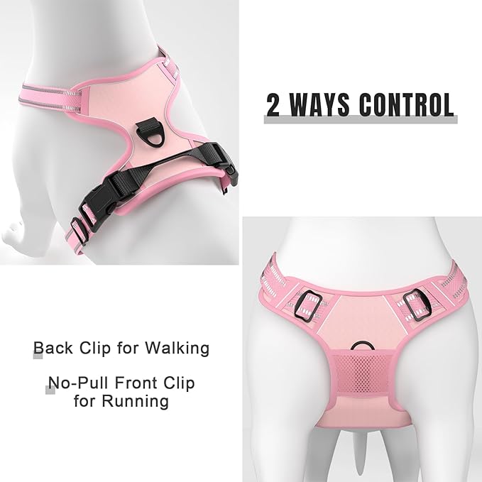Rnivvi No Pull Dog Harness, Cute Reflective Large Sized Puppy Harness, Adjustable Soft Padded Vest for Large Dogs, Heavy Duty Pet Vest with Easy Control Handle for Walking Training, Pink