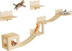 Cat Wall Shelves, Cat Shelves and Perches for Wall, Set of 9 Wooden Cats Shelf Furniture with Scratching Post, House, Condo, Bridge Ladder for Multiple Cats