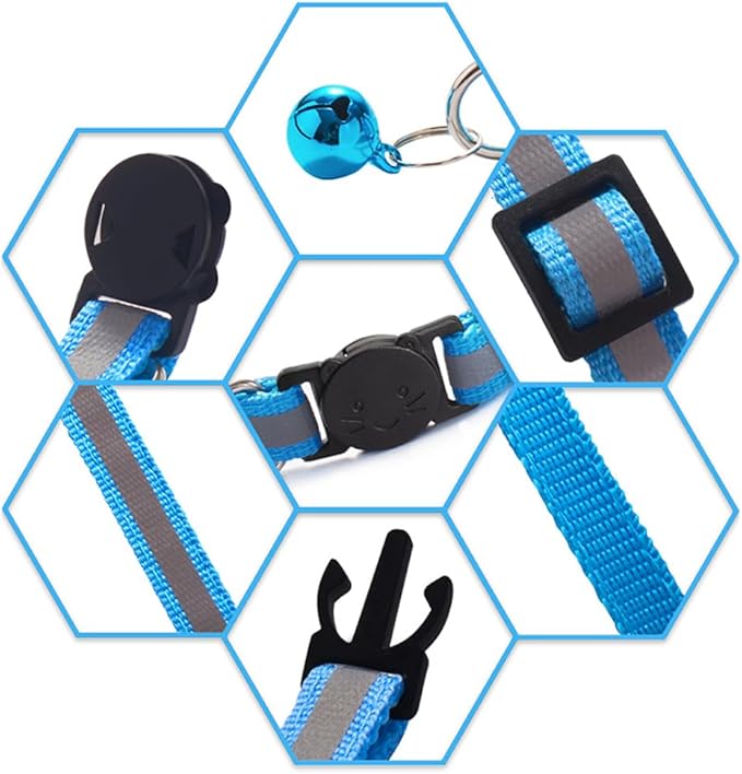 6 Pack Reflective Cat Collar with Bell, Breakaway and Safe Collars for Cats, Nylon, Pet Collar Mixed Colors Adjustable19-32cm