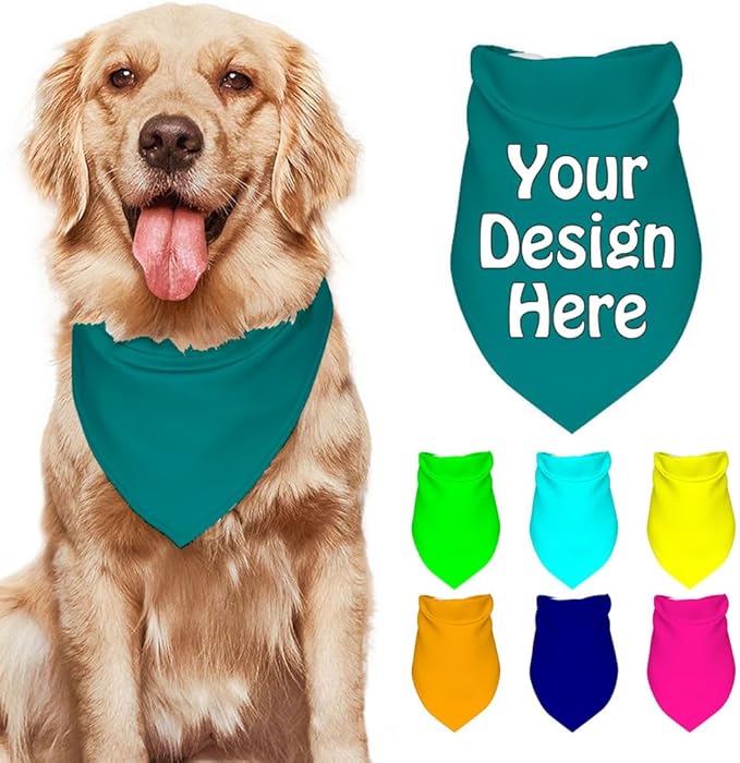 Personalized Dog Scarf Add Your Design Custom Dog Bandanas with Photo Name Text Image Customized Triangular Head Scarf Gifts for Small Medium Large Dogs Cats Pets, Teal