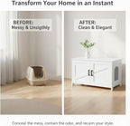 Homhedy Cat Litter Box Enclosure, Wooden Cat Washroom Furniture with Barn Door, Pet House, Fit Most of Litter Box, White