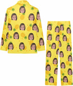Artsadd Girls Pajamas Set Custom Face Pet Photo Long Sleeve Sleepwear Personalized Printed V-Neck Button-up Pants Nightwear