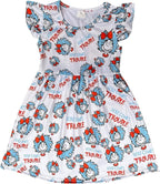 Baby Girls Spring Summer Cat in The Hat Dress Girls Flutter Sleeve Boutique Dress
