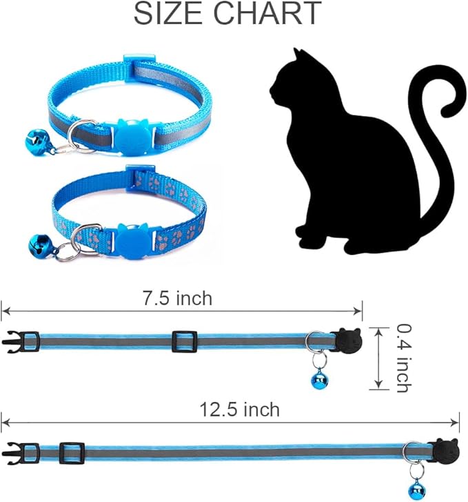 Breakaway Kitten Collar with Bells, [2 Pack] Light Blue Break Away Cat Collar with Bells, Reflective Cat Collar for Boy Cats Kitty