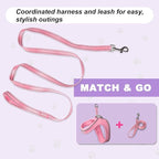 Cat Harness and Leash Set,Escape Proof Kitten Harness,Step in Adjustable Soft Lightweight,Easy Control,Reflective Strips Comfortable for Walking Travel(Baby Pink,XXS)