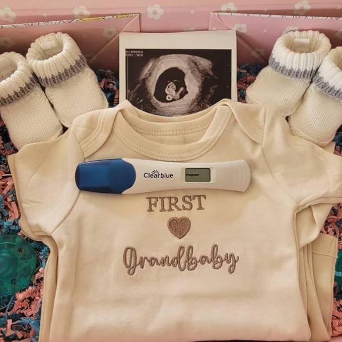 COUPLEHOODIES Personalized Baby Onesie Bodysuit – Custom Embroidery Gift for Pregnancy Reveal Baby Shower or First Grandchild