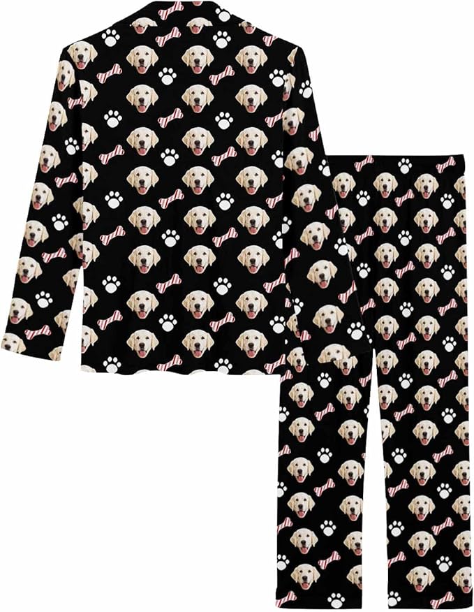 MyPupSocks Custom Face Pajamas for Women Set, Personalized Photo Long Sleepwear XS-XXL