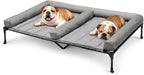 Veehoo Cooling Raised Dog Beds + Waterproof Double Dog Bed Cushion for Two Medium Dogs, Elevated Pet Cot with Removable Bolster Mat, Breathable Mesh, No-Slip Feet, Pets Couch Bed, 53x37.5inches, Grey