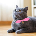Bunny Ear Cat Collar with Bell and Bow Tie, Breakaway Cute Bowtie Kitten Collars(Hot Pink)