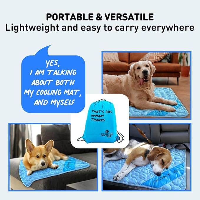 INSPECTOR TAIL Self Cooling & Traveling Mat + Free String Bag Pack/Washable & Portable Pet Soft Pad for Indoor or Outdoor/Perfect for Dog & Cats for Car Travel Kennel Sofa Bed Floor/Blue