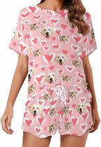 D-Story Custom Short Pajama Set with Pet Face Personalized Photo Sleepwear 2 Pieces Pjs Nightwear Xmas Gift for Women