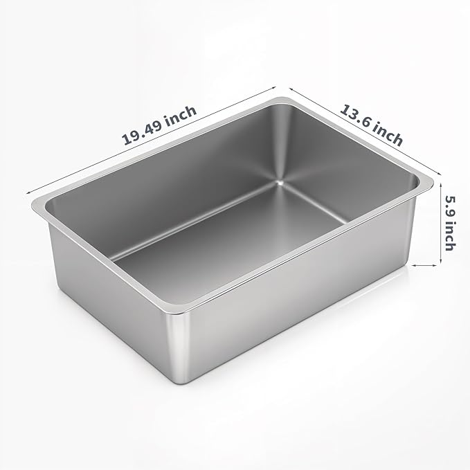 Kirecoo Stainless Steel Cat Litter Box, Large Metal High Sided Cat Pan Box, Indoor Litter Tray, Non Stick, No Smell, Easy to Clean, Pet Toilet Supplies for Cats