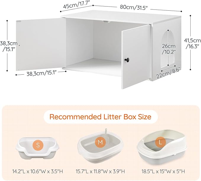 HOOBRO Cat Litter Box Enclosure, Hidden Litter Box Furniture with Side Entry, Litter Box Cabinet, Indoor Cat House, End Side Table, 31.5"L x 17.7"W x 16.3"H, for Living Room, Bathroom, White WT40MW01