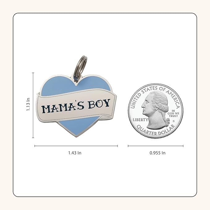 Two Tails Pet Company Personalized 'Mama's Boy' Pet ID Tag - Custom Engraved Dog Tags for Pets - Durable Brass, Silver Plating, Free Engraving for Dog's Name, Perfect for Dog Collars & Leashes