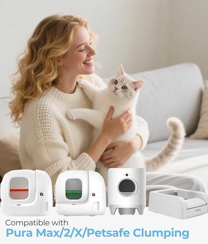 120 Count Automatic Cat Litter Bags Compatible with PURA MAX 2/MAX/X & ScoopFree Clumping, Tear-free & Leak-Proof Self-cleaning Cat Litter Box Waste Bags with Durable Drawstring 22.8" x 11.8"