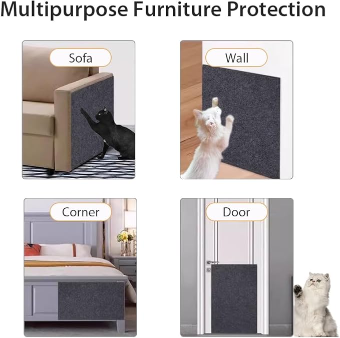 NATUYA Cat Scratcher Mat, 39.4"x15.8" Trimmable Couch Furniture Protector, Self-Adhesive Replacement Carpet for Cats Tree Shelves Wall Scratching Post, Dark Gray