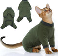 PUMYPOREITY Sticky Hair Cat Clothes, Prevent Loss Pajamas, Soft Sweaters for Cats Only, Onesie, Recovery Suit After Surgery, Green, M