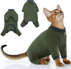 PUMYPOREITY Sticky Hair Cat Clothes, Prevent Hair Loss Cat Pajamas, Soft Cat Sweaters for Cats Only, Cat Hair Sticky Onesie, Cat Recovery Suit After Surgery, Green, S