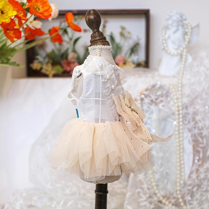 Fashion Sweet Puppy Dog Blingbling Princess Skirt Pet Dog Lace Cake Camisole Tutu Dress E-Champagne L