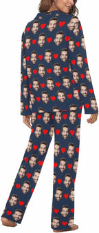 MyPupSocks Custom Face Pajamas for Women Set, Personalized Photo Long Sleepwear XS-XXL