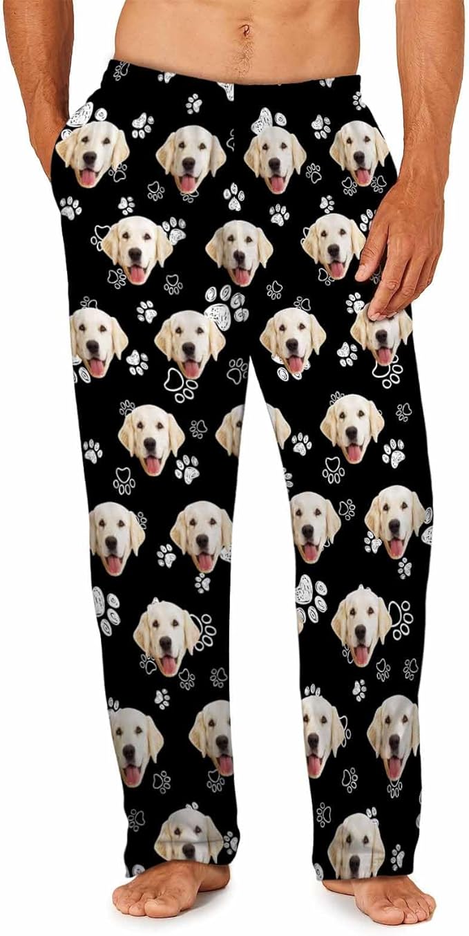 MyPupSocks Custom Pajama Pants for Pet Lover, Personalized Photo Face Printed Pajama Bottoms Sleepwear with Pockets