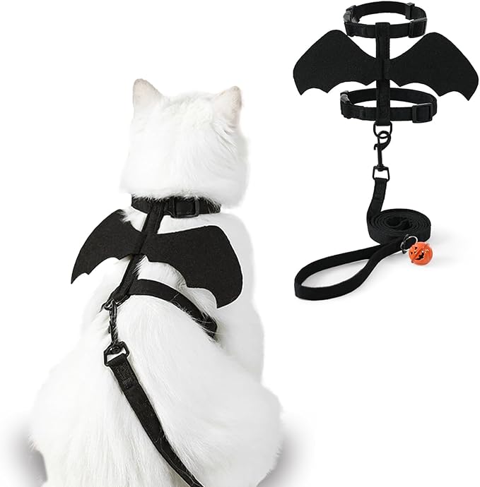 Cat Harness and Leash, Cat Halloween Costumes with Bat Wings Escape Proof Soft Adjustable Vest, Easy Control Breathable Halloween Costumes Harness for Small Dogs Cats Rabbits (M)