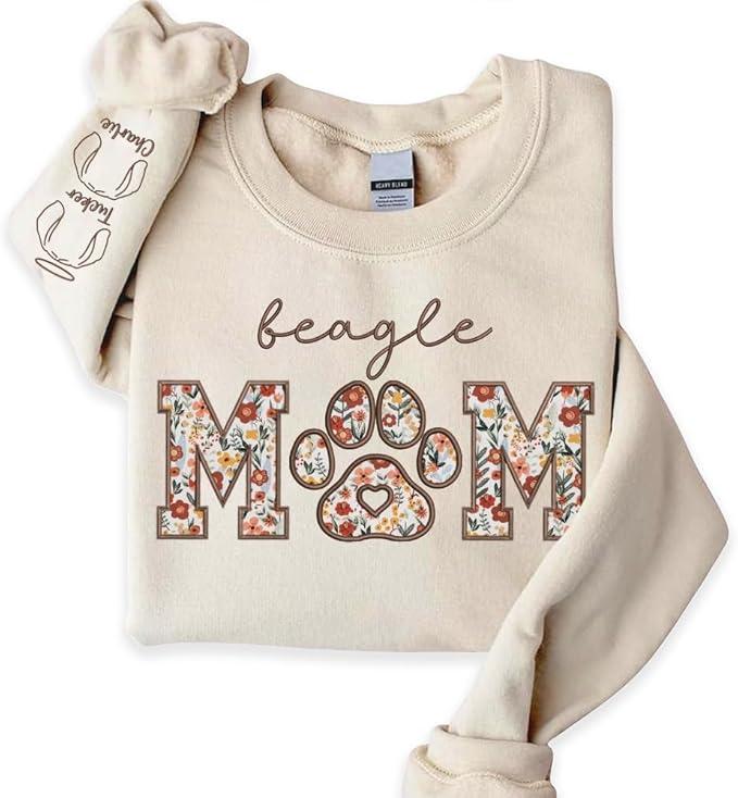 CHILLEVER Personalized Embroidered Dog Mom Sweatshirt, Dog Mama Crewneck, Gift for Mom, Pet Name On The Sleeve