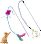 2-Pack Cat Toy Wand Set: Interactive Cat Teaser Wands with Bells and Streamers to Engage Your Cat’s Natural Instincts (Tassels and Sequins)