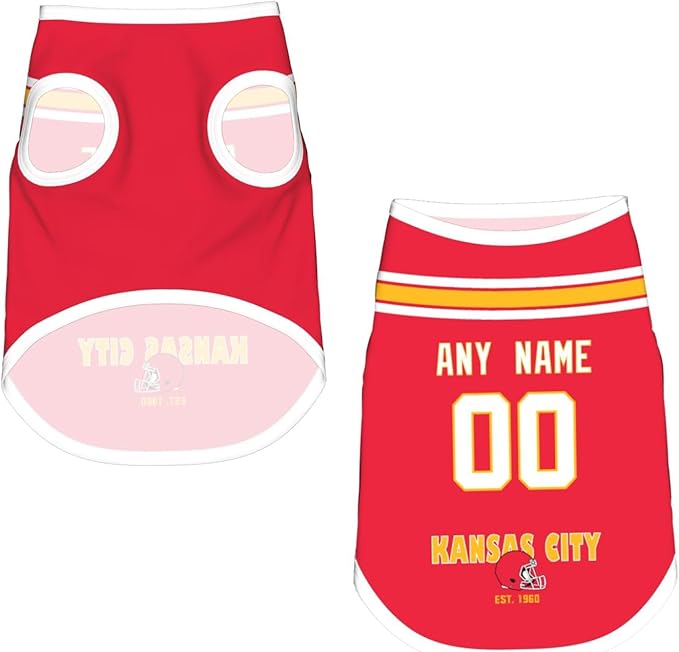 Kansas Dog Clothes Jersey Pet Jersey Customized Any Name & Number S-5XL for Small Middle and Big Dogs