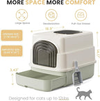 Basics Cat Litter Box with Lid,Fully Enclosed Litter Box with Scoop,Standard Kitty Litter Boxes with Drawer,Front Entry Top Exit Kitty Box,Non-Sticky, Anti-Leakage, Easy Cleaning (Green)